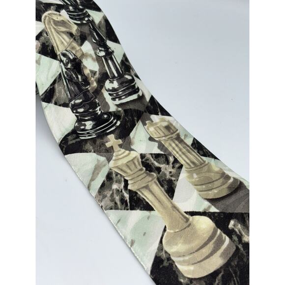 Vtg Tieguys Ralph Marlin Chess Perspective Novelty Necktie Polyester Black White - Picture 2 of 7